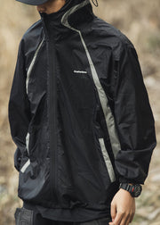Loose Champagne Color Hooded Drawstring Patchwork Mens UPF 50+ Coat Summer