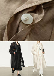 Loose Champagne Gold Peter Pan Collar Double Breast Linen Silk Long Trench Coat Fall