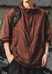 Loose Chocolate Hooded Zippered Men UPF 50+ Coat Summer