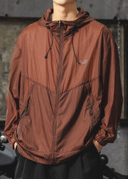 Loose Chocolate Hooded Zippered Men UPF 50+ Coat Summer