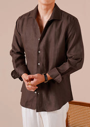 Loose Coffee Button Solid Linen Mens Shirts Fall