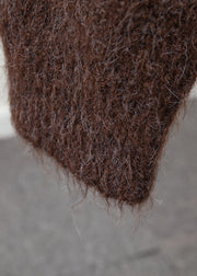 Loose Coffee Fox Collar Fuzzy Ball Decorated Knit Sweaters