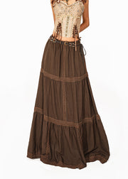Loose Coffee Lace Patchwork Maxi Cake Skirts