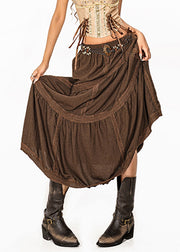 Loose Coffee Lace Patchwork Maxi Cake Skirts