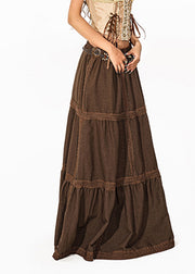 Loose Coffee Lace Patchwork Maxi Cake Skirts