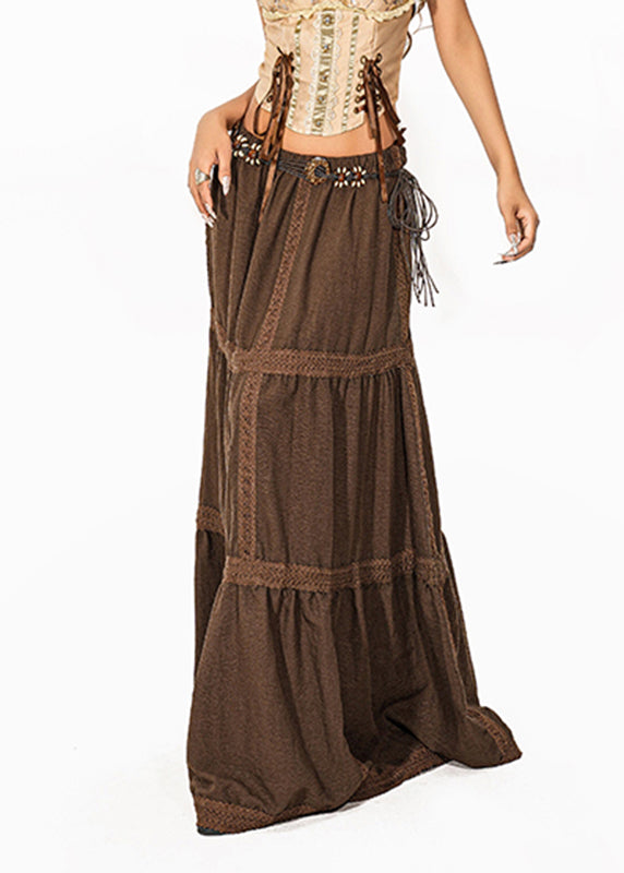 Loose Coffee Lace Patchwork Maxi Cake Skirts