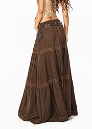 Loose Coffee Lace Patchwork Maxi Cake Skirts