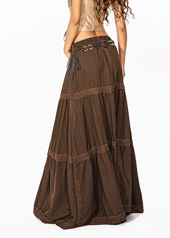 Loose Coffee Lace Patchwork Maxi Cake Skirts