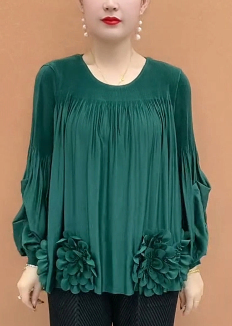 Loose Coffee O-Neck Patchwork Floral T Shirt Lantern Sleeve