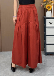 Loose Coffee Pockets Elastic Waist Cotton Wide Leg Pants Fall