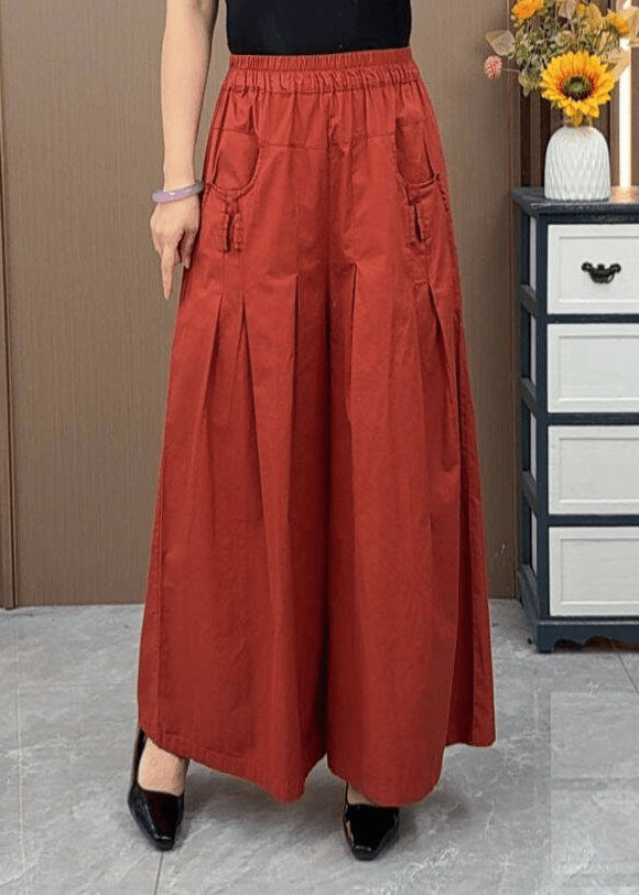 Loose Coffee Pockets Elastic Waist Cotton Wide Leg Pants Fall