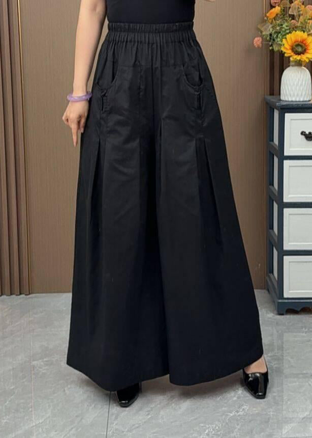 Loose Coffee Pockets Elastic Waist Cotton Wide Leg Pants Fall