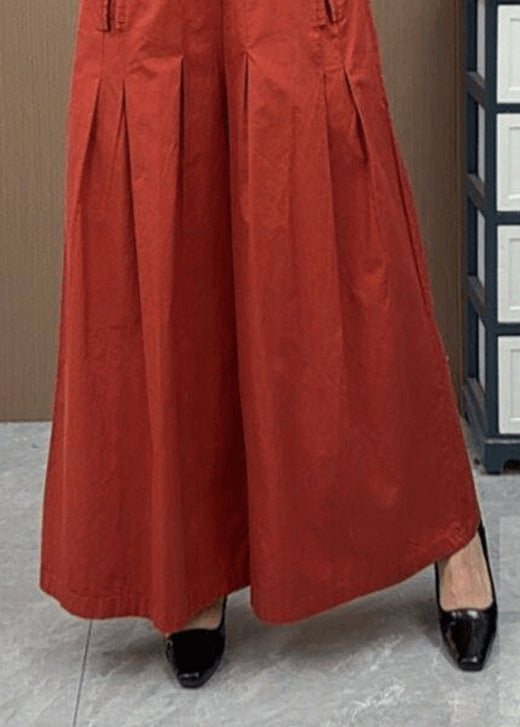 Loose Coffee Pockets Elastic Waist Cotton Wide Leg Pants Fall
