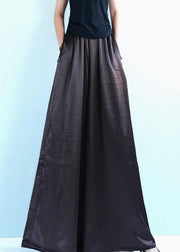 Loose Coffee Pockets Solid Silk Wide Leg Pants Summer