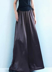 Loose Coffee Pockets Solid Silk Wide Leg Pants Summer