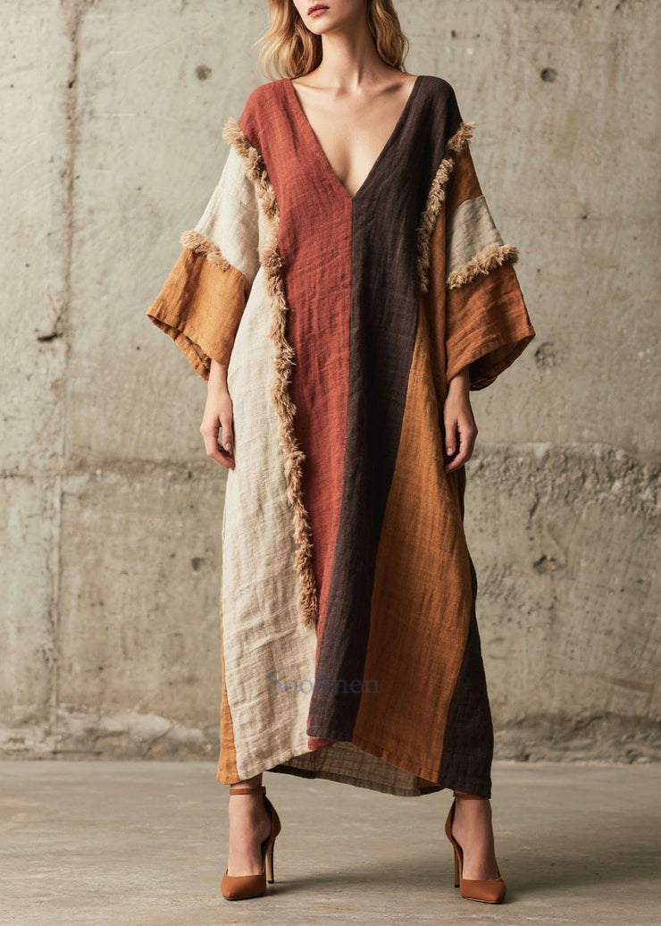 Loose Colorblock Asymmetrical Patchwork Faux Fur Dress Fall