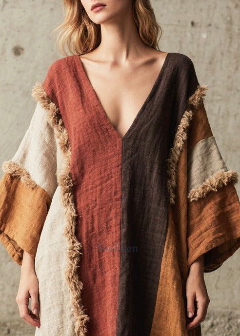 Loose Colorblock Asymmetrical Patchwork Faux Fur Dress Fall