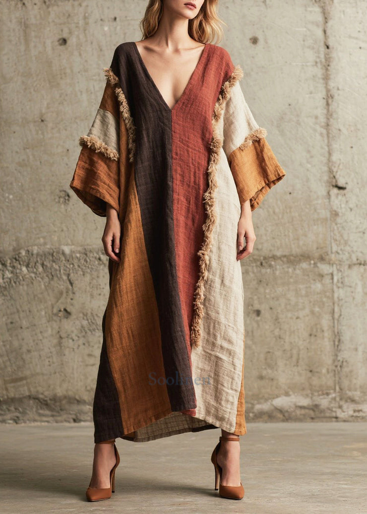 Loose Colorblock Asymmetrical Patchwork Faux Fur Dress Fall