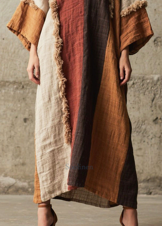 Loose Colorblock Asymmetrical Patchwork Faux Fur Dress Fall