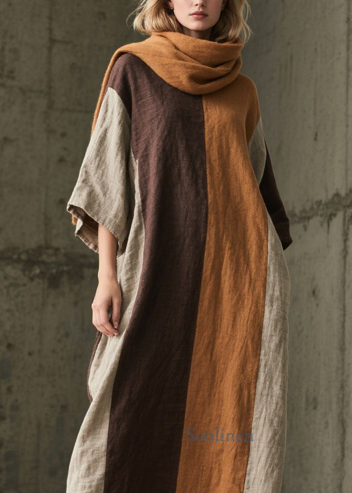 Loose Colorblock Fuzzy Fur Patchwork Cotton Dress Summer
