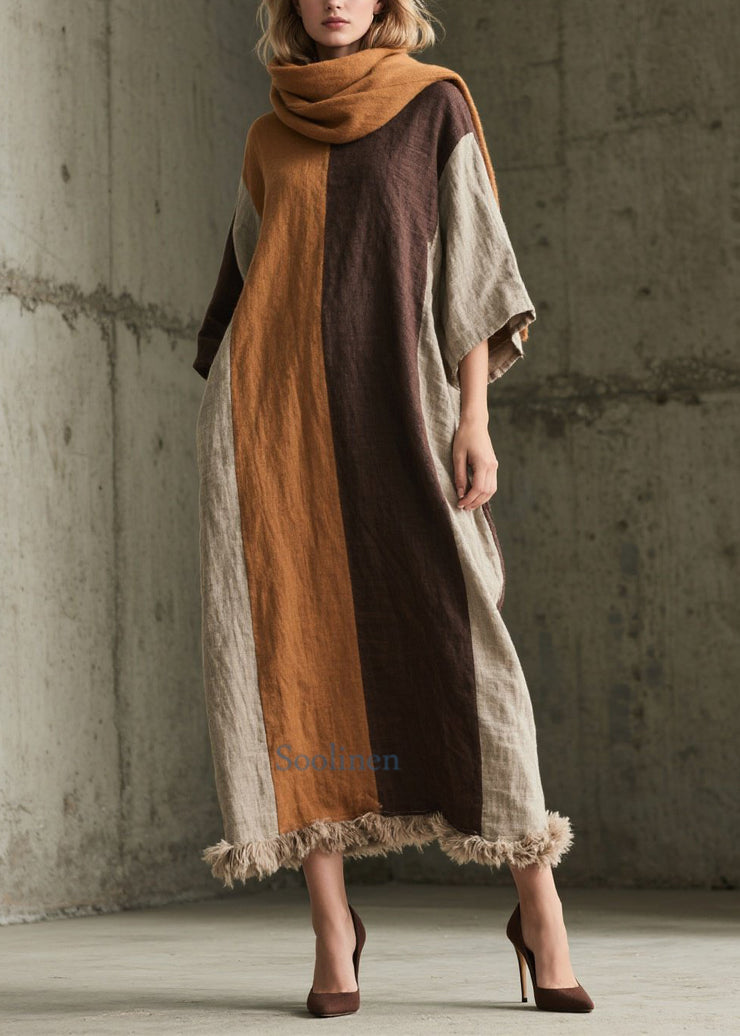 Loose Colorblock Fuzzy Fur Patchwork Cotton Dress Summer