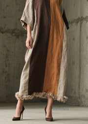 Loose Colorblock Fuzzy Fur Patchwork Cotton Dress Summer