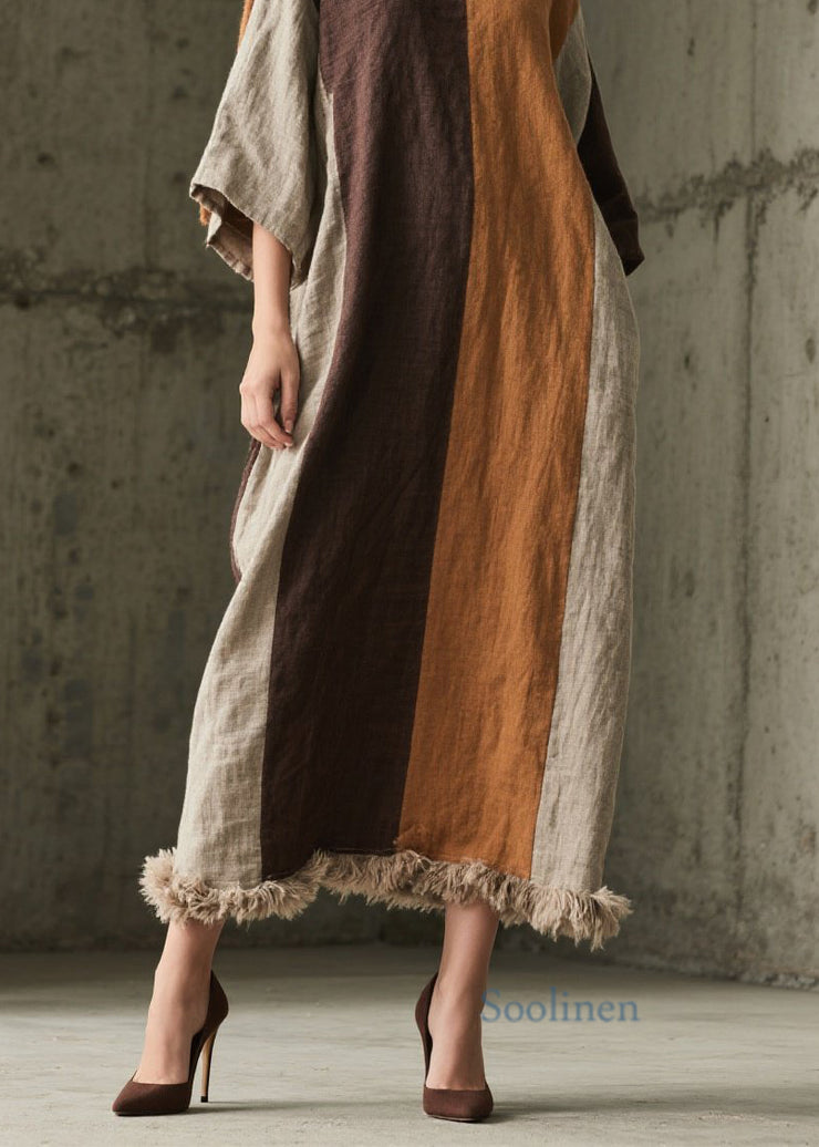 Loose Colorblock Fuzzy Fur Patchwork Cotton Dress Summer
