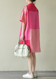 Loose Colorblock Peter Pan Collar Cotton Shirts Dress Summer