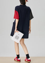 Loose Colorblock Peter Pan Collar Pockets Cotton Jumpsuits Summer