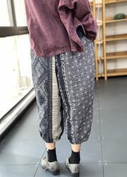 Loose Colorblock Print Pockets Patchwork Cotton Crop Pants Summer