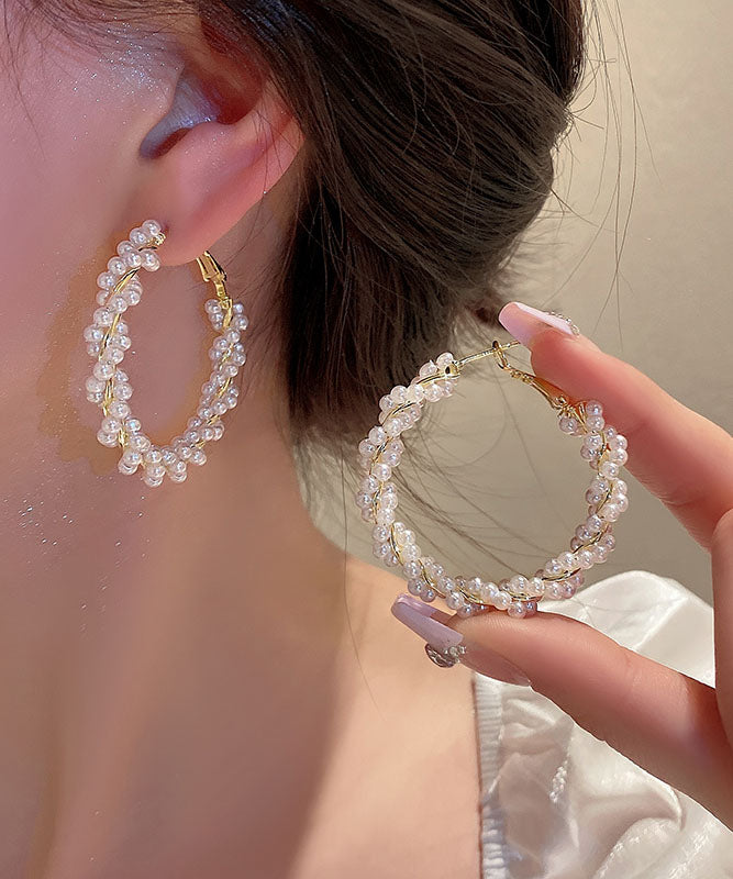 Loose Gold Copper Alloy Pearl Copper Hoop Earrings