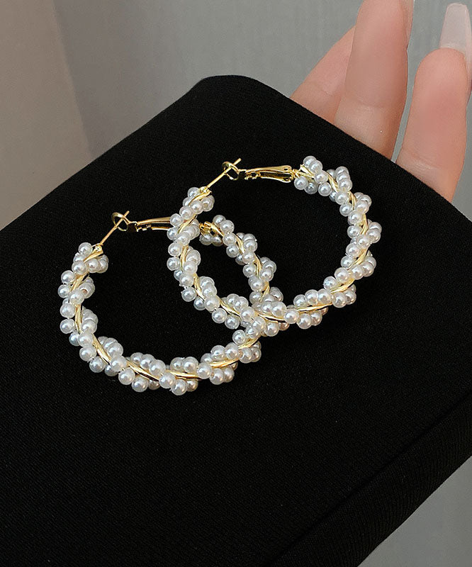Loose Gold Copper Alloy Pearl Copper Hoop Earrings