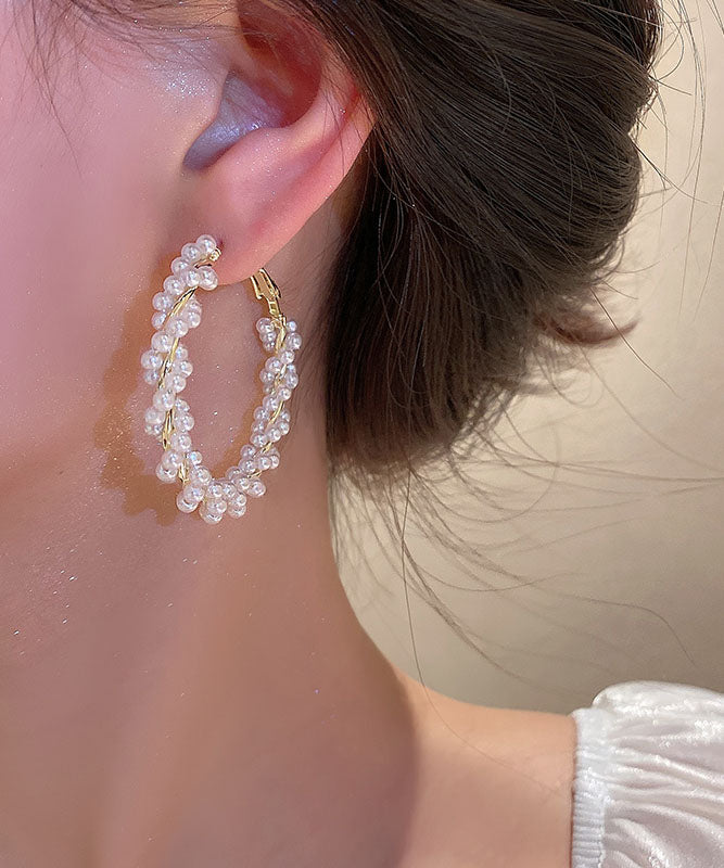 Loose Gold Copper Alloy Pearl Copper Hoop Earrings