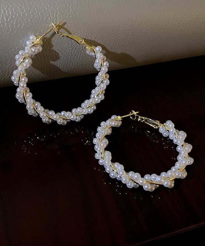 Loose Gold Copper Alloy Pearl Copper Hoop Earrings