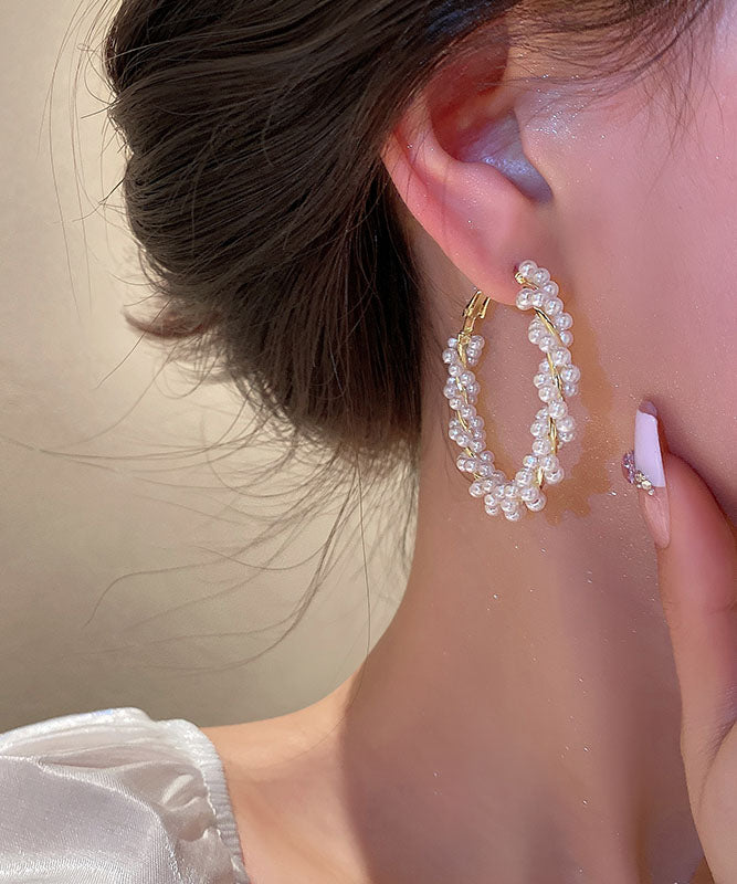 Loose Gold Copper Alloy Pearl Copper Hoop Earrings