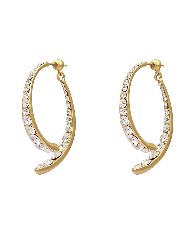 Loose Gold Sterling Silver Overgild Zircon Cross Connection Fish Tail Hoop Earrings