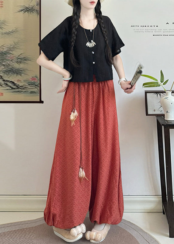 Loose Grass Green Tasseled Print Cotton Pants Fall