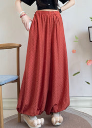 Loose Grass Green Tasseled Print Cotton Pants Fall