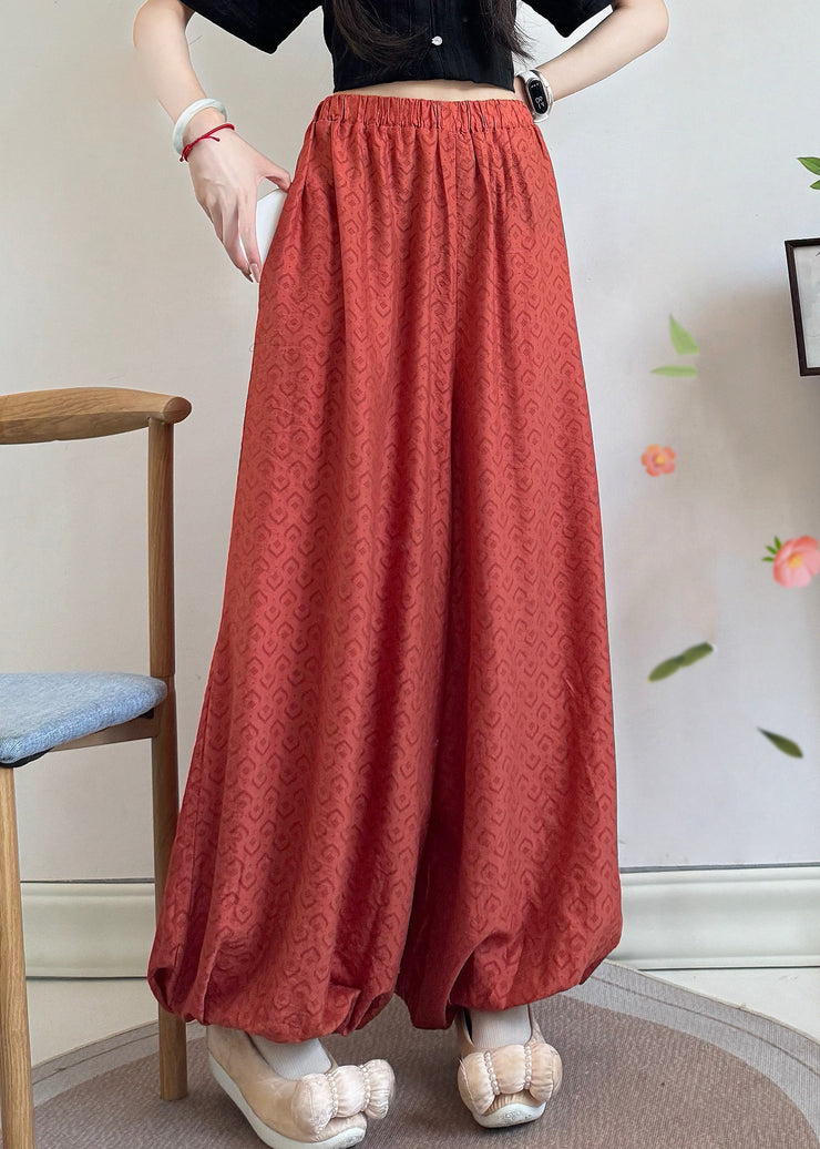 Loose Grass Green Tasseled Print Cotton Pants Fall