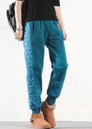 Loose Green Asymmetrical Pockets Patchwork Cotton Filled Pants Winter
