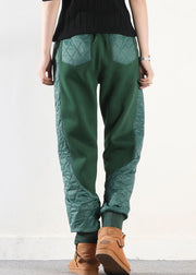 Loose Green Asymmetrical Pockets Patchwork Cotton Filled Pants Winter