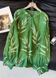 Loose Green Button Print Cotton Shirt Fall