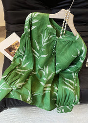 Loose Green Button Print Cotton Shirt Fall