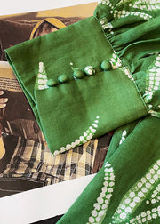 Loose Green Button Print Cotton Shirt Fall