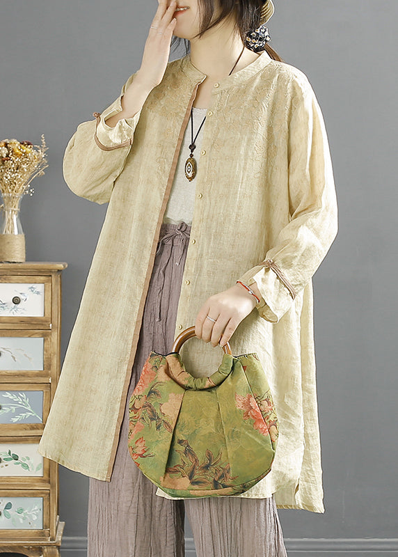 Loose Green Embroidered Button Cotton Shirt Summer