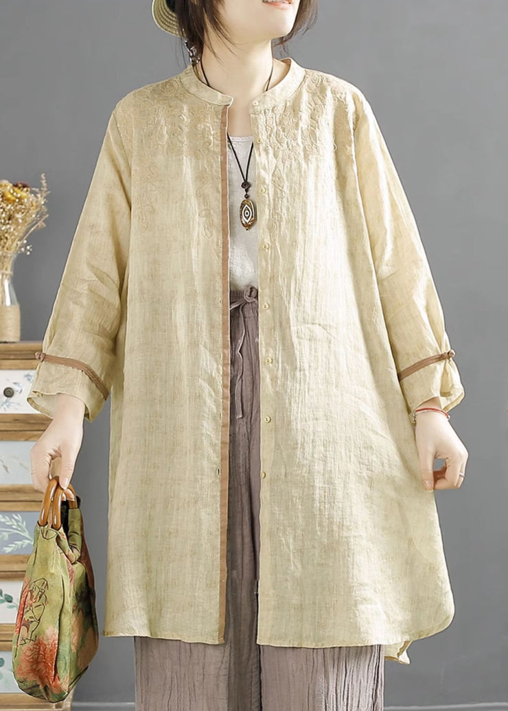 Loose Green Embroidered Button Cotton Shirt Summer