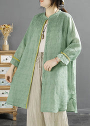 Loose Green Embroidered Button Cotton Shirt Summer
