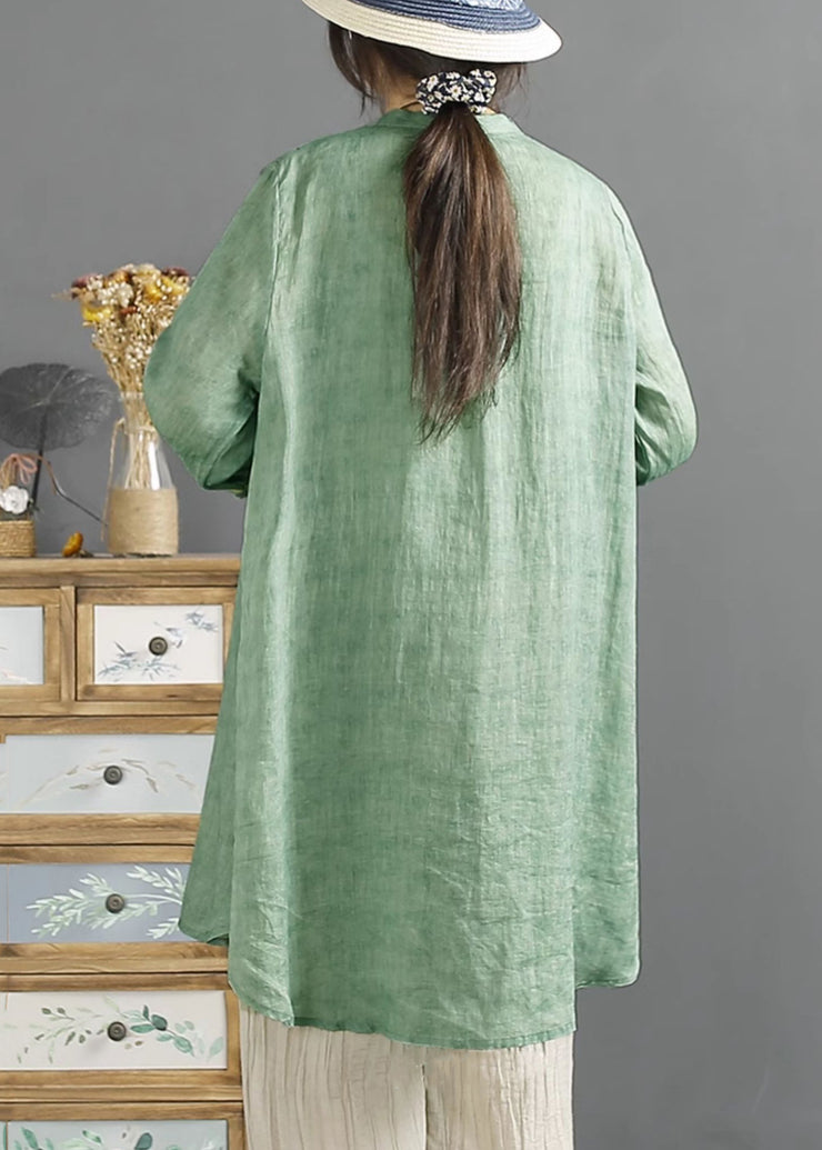 Loose Green Embroidered Button Cotton Shirt Summer