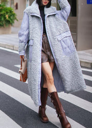 Loose Green Fluffy Pockets Patchwork Duck Down Down Long Coats Winter