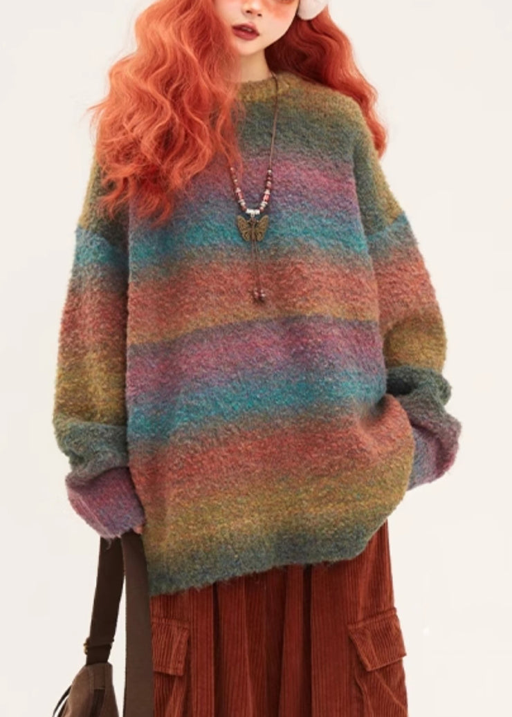 Loose Green Gradient Color Cozy Knit Sweater Winter